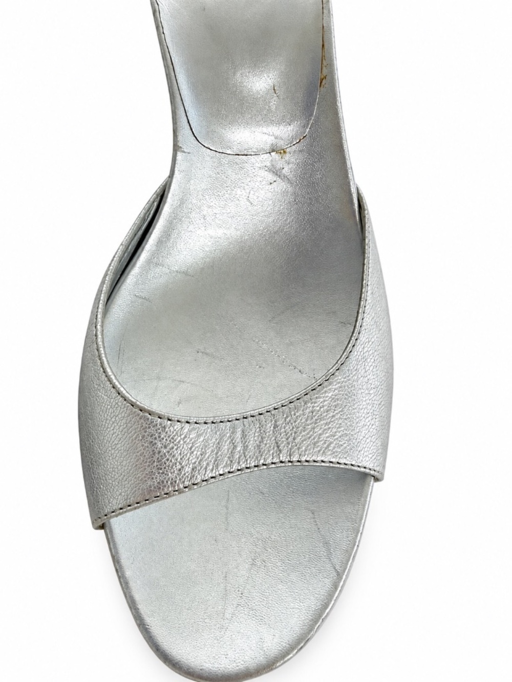 Prada Silver Metallic Leather Open Toe Mule Heels Sandals Size 37 - Picture 5 of 16